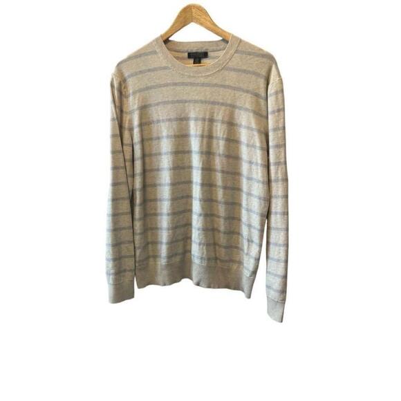 Banana Republic Sweaters - BANANA REPUBLIC Cashmere Blend Cream & Grey Striped Crew Neck Sweater L